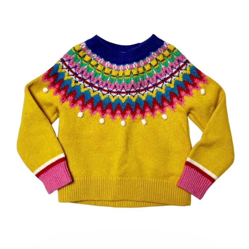 Mini Boden Fair Isle Festive Pom Sweater Cotton Alpaca Wool Blend Size 3/4